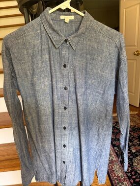 Eileen Fisher Denim-Effect Button Front Shirt in Light Blue